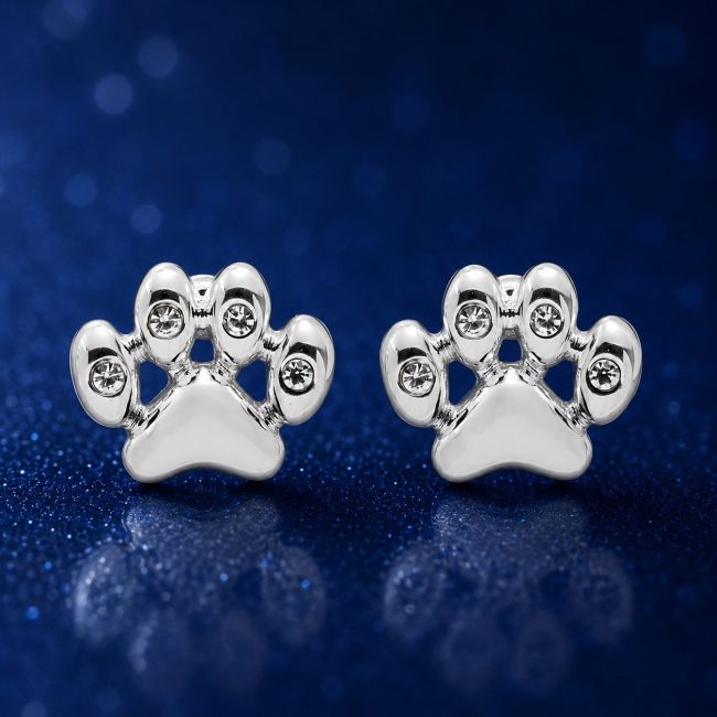 Paw Print Silver Plated Earrings