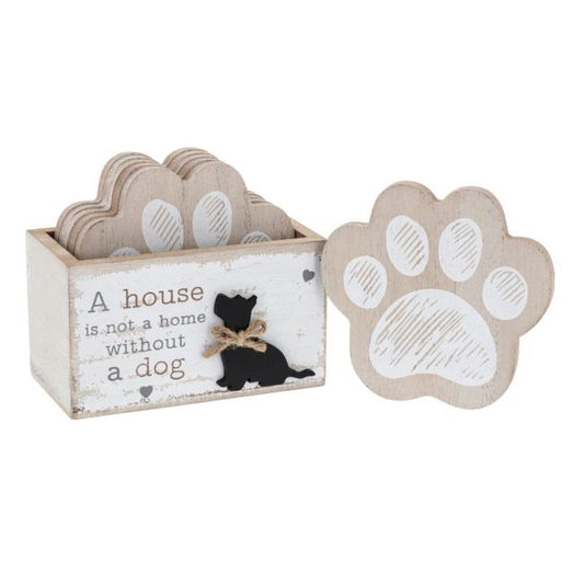 Dog Paw Wooden Coaster Set with Holder