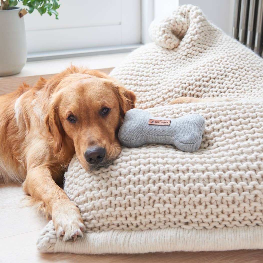 Grey Tweed Dog Bone Squeaky Toy Large