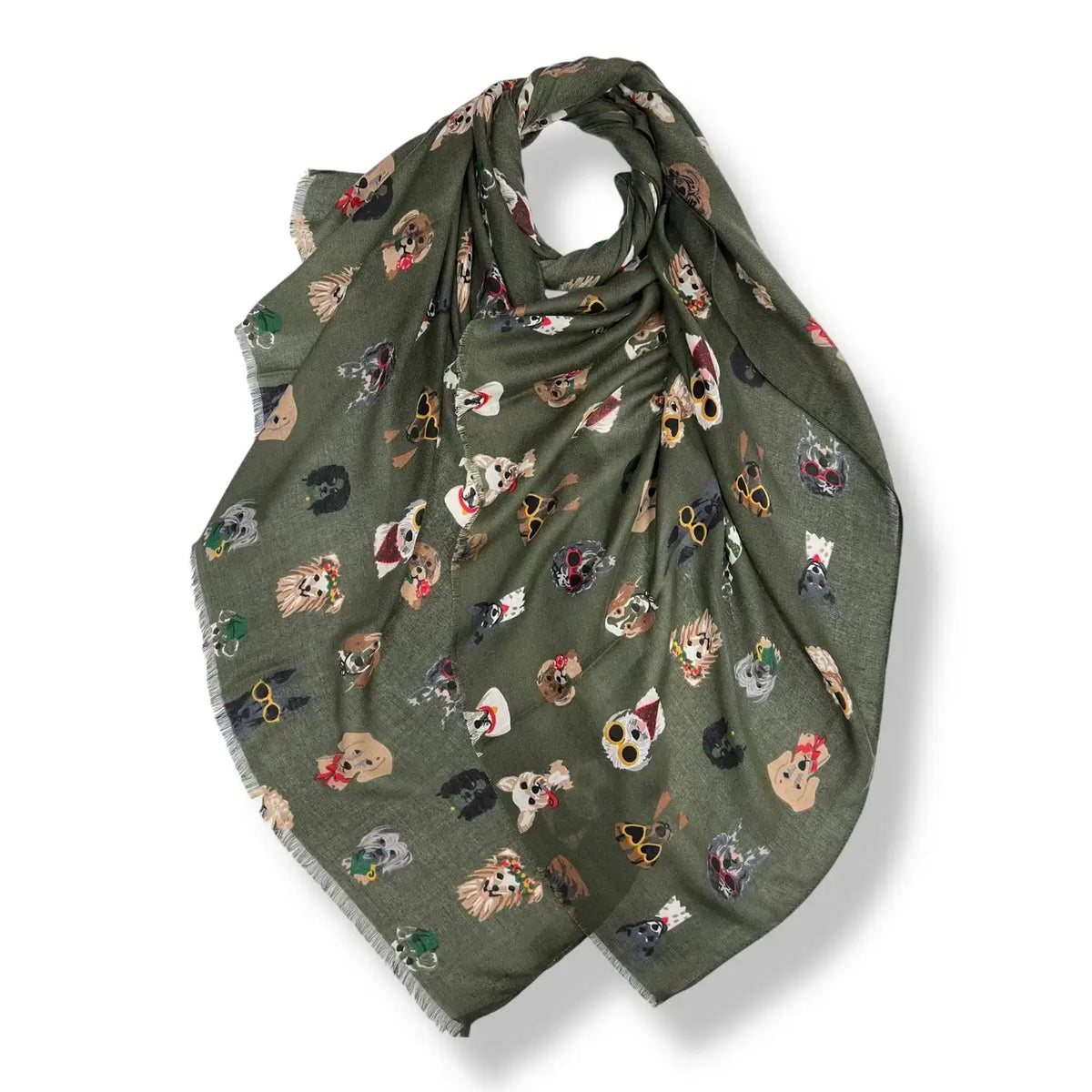 Dog Sunglasses Print Scarf – Khaki & Navy