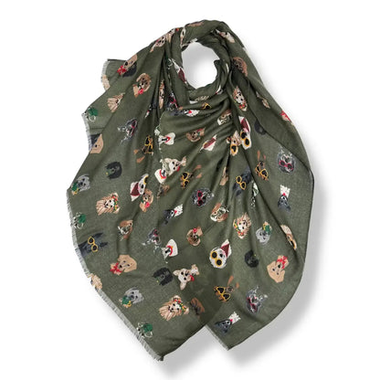 Dog Sunglasses Print Scarf – Khaki & Navy
