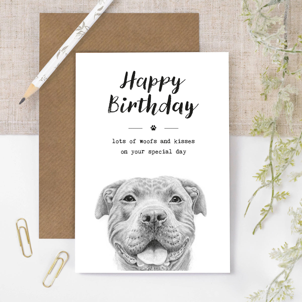 Staffie Birthday Card from the Dog