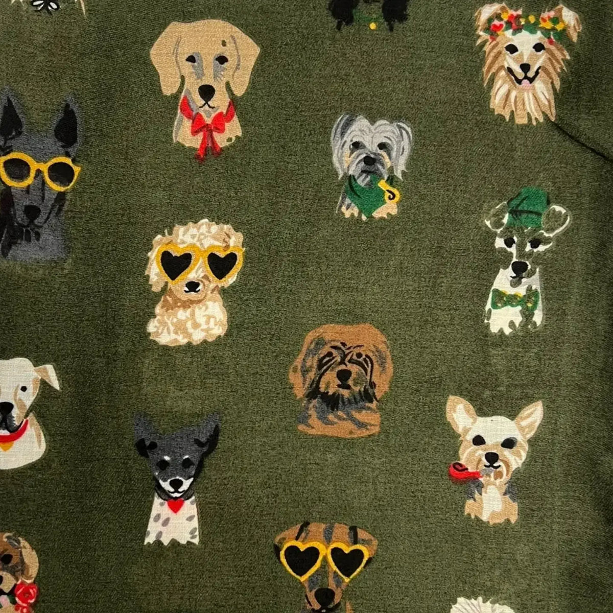 Dog Sunglasses Print Scarf – Khaki & Navy