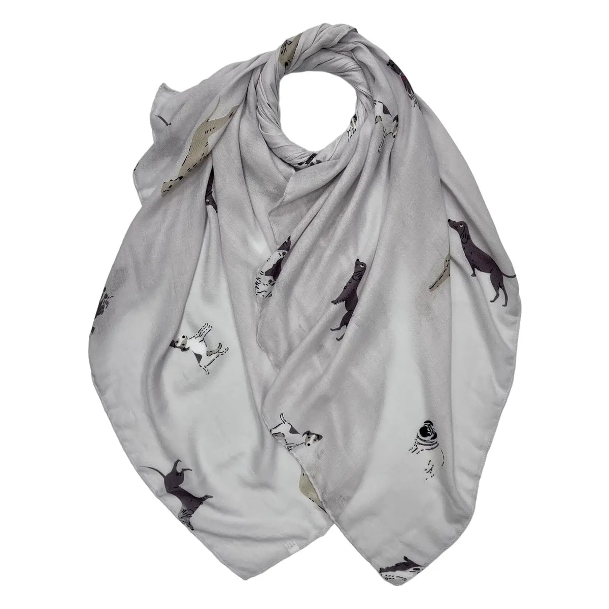 Dog Print Scarf – Mocha, White & Navy