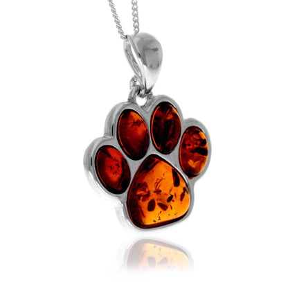 Baltic Amber Paw Pendant in Sterling Silver