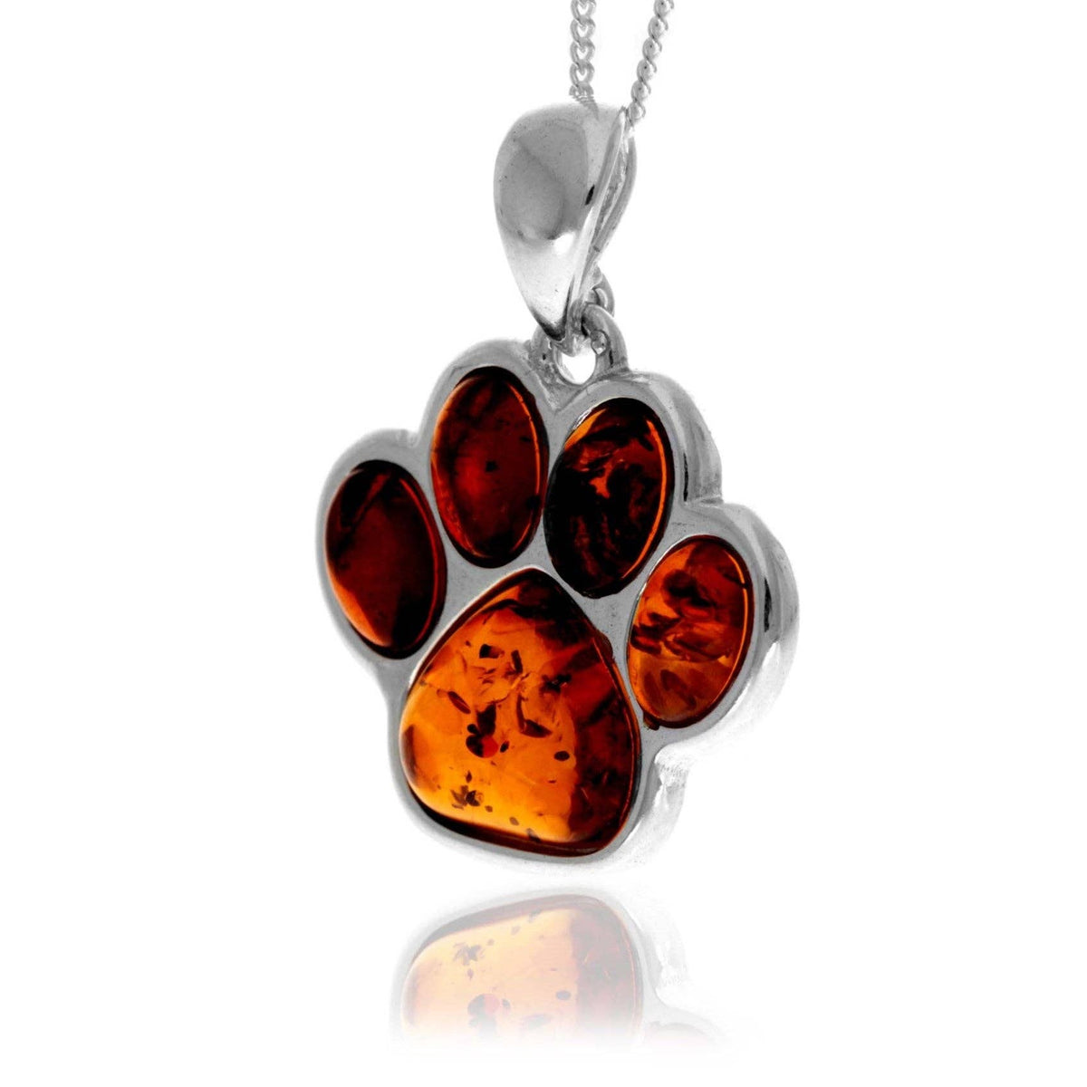 Baltic Amber Paw Pendant in Sterling Silver