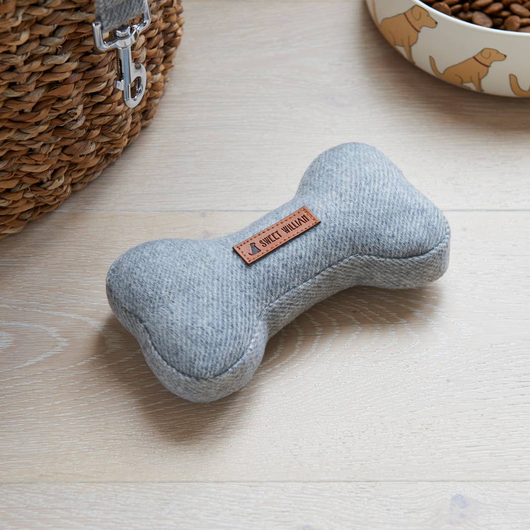 Grey Tweed Dog Bone Squeaky Toy Large