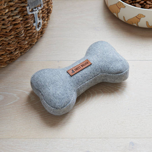 Grey Tweed Dog Bone Squeaky Toy Large