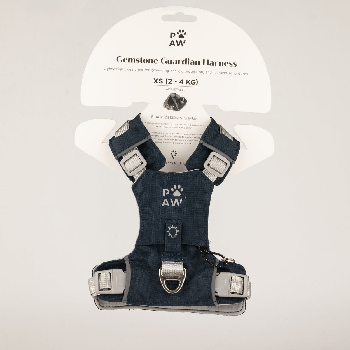 Rock Grey Black Obsidian Reflective Dog Harness XS