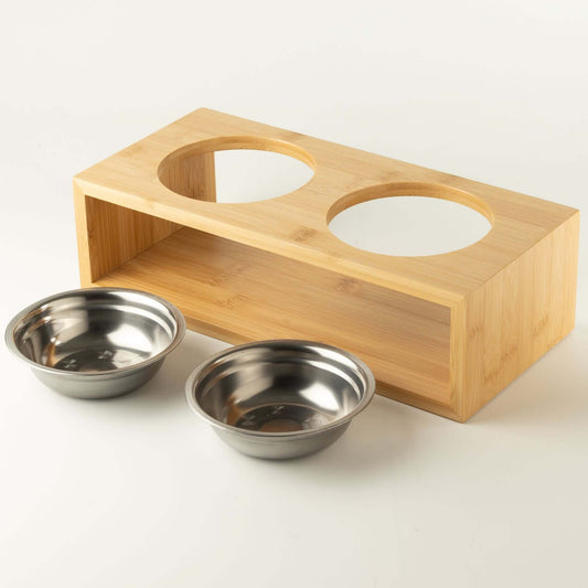 Raised Wooden Dog Feeding Station with Double Stainless Steel Bowls