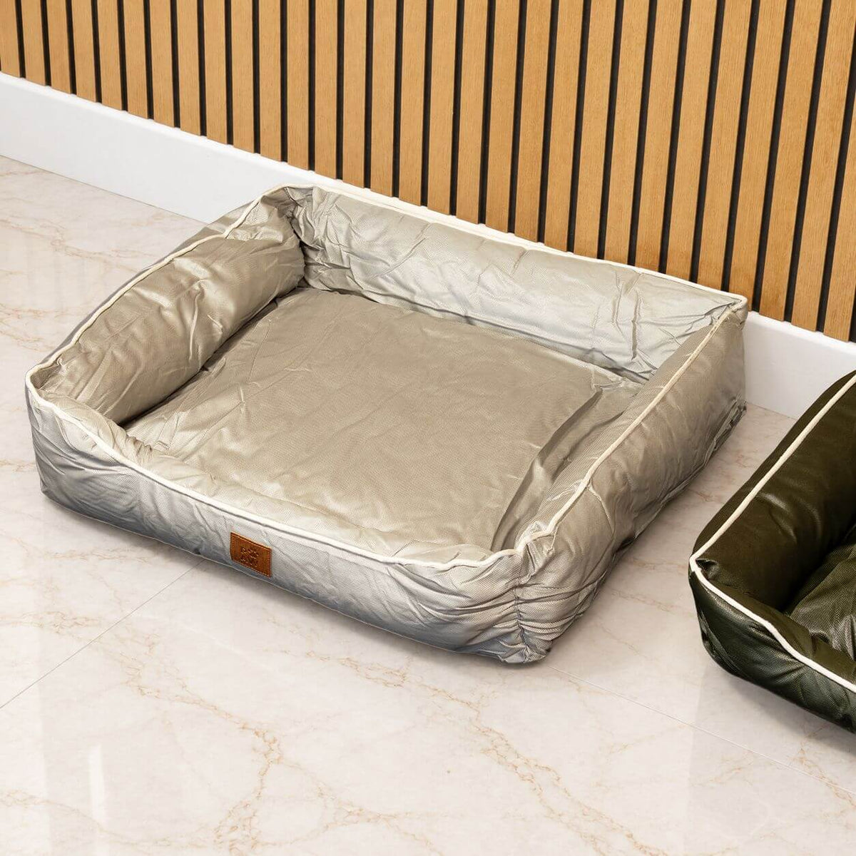 Khaki Beige Padded Dog Bed with Raised Sides 70cm