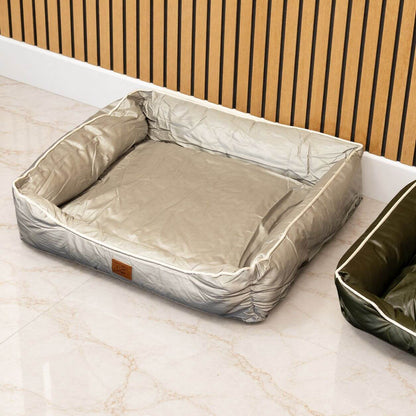 Khaki Beige Padded Dog Bed with Raised Sides 70cm