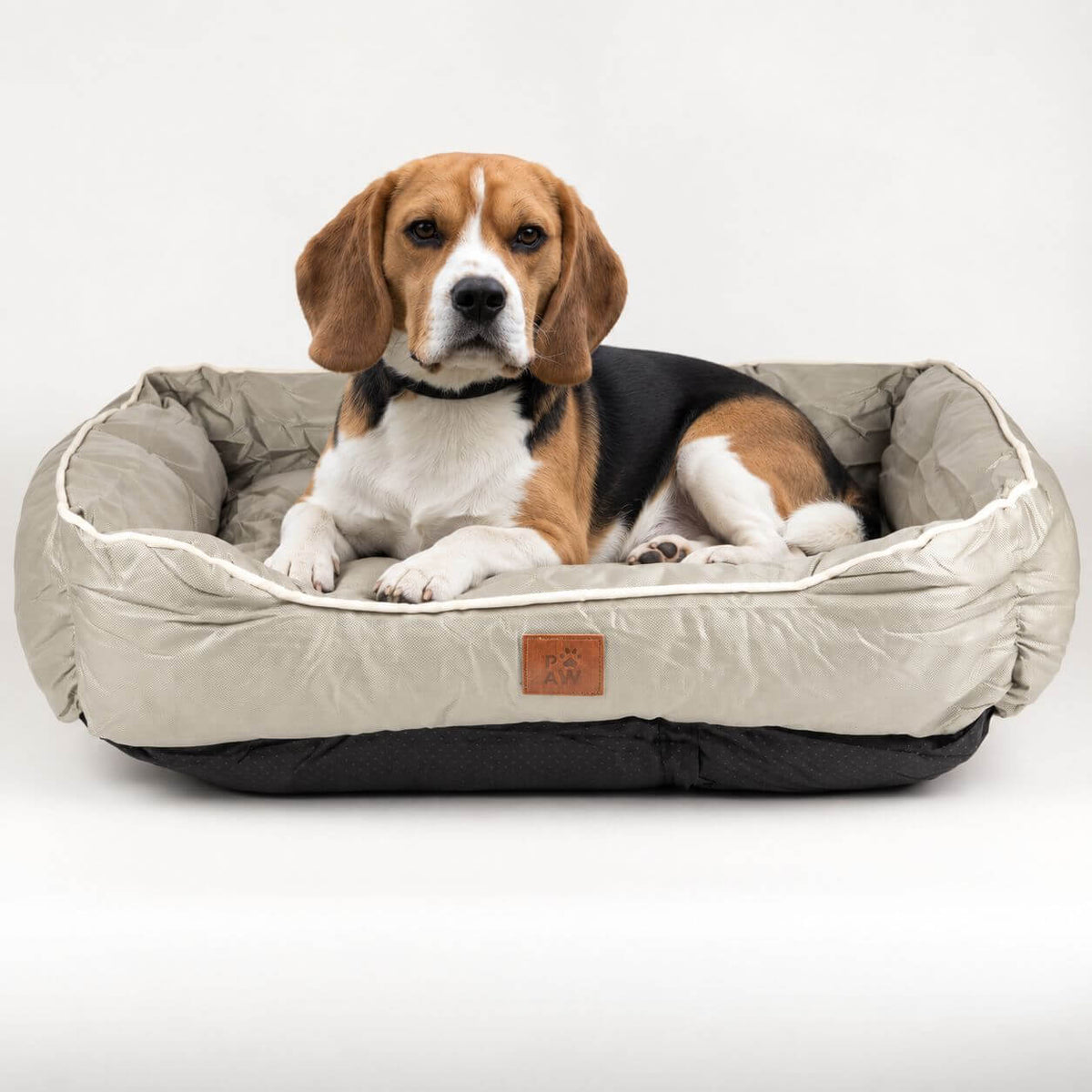Khaki Beige Padded Dog Bed with Raised Sides 70cm