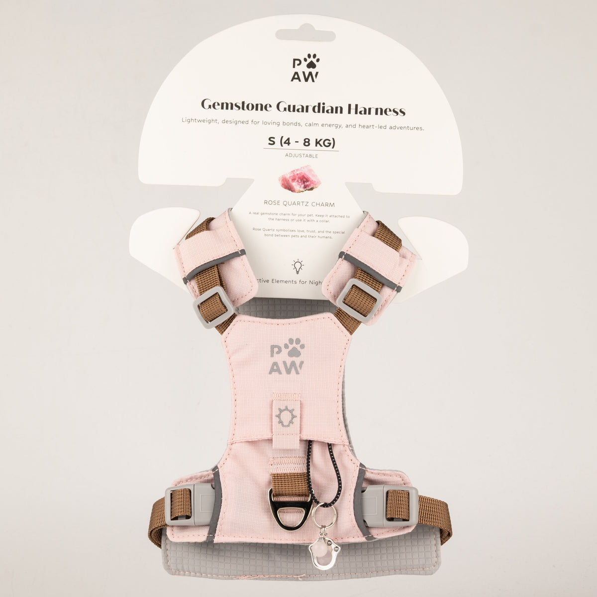 Soft Pink Rose Quartz Reflective Dog Harness S
