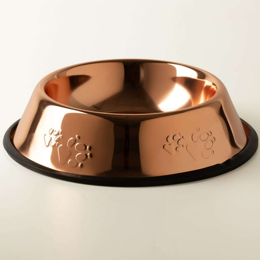 Copper Style Stainless Steel Dog Bowl with Paw Prints 22cm