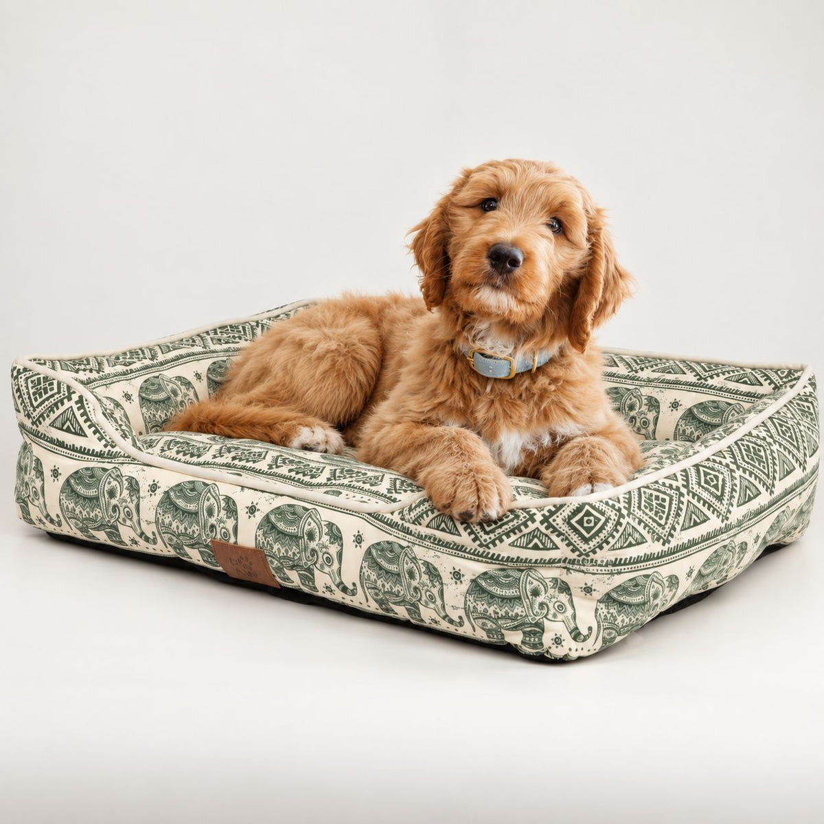Green Elephant Print Dog Bed 60cm