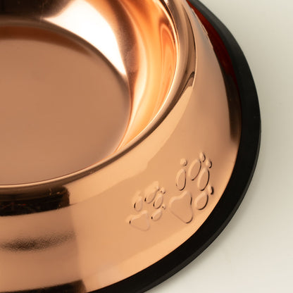 Copper Style Stainless Steel Dog Bowl with Paw Prints 22cm