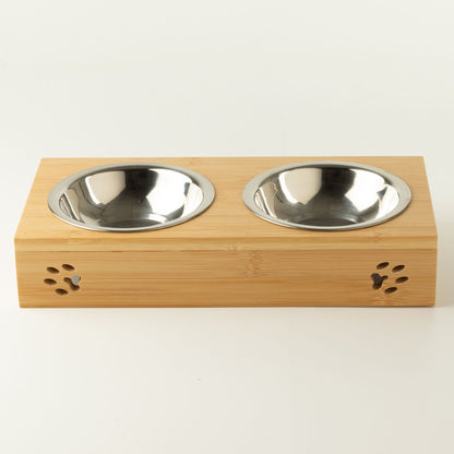Double Dog Feeding Bowls with Wooden Stand 12cm