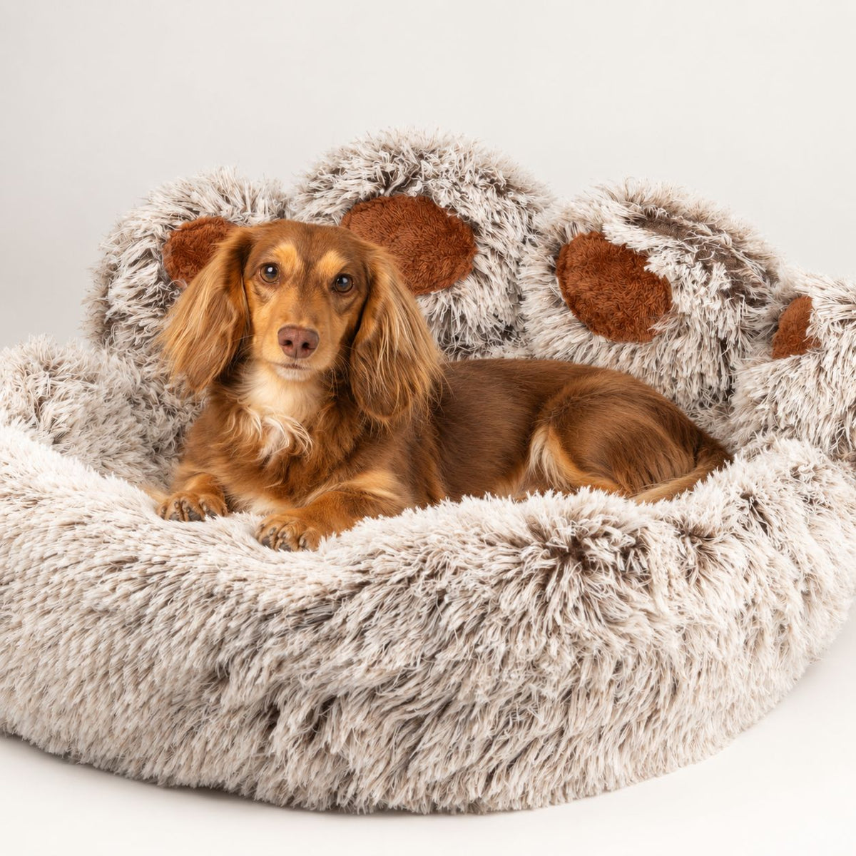 Fluffy Paw Print Dog Bed 70cm – Soft Plush