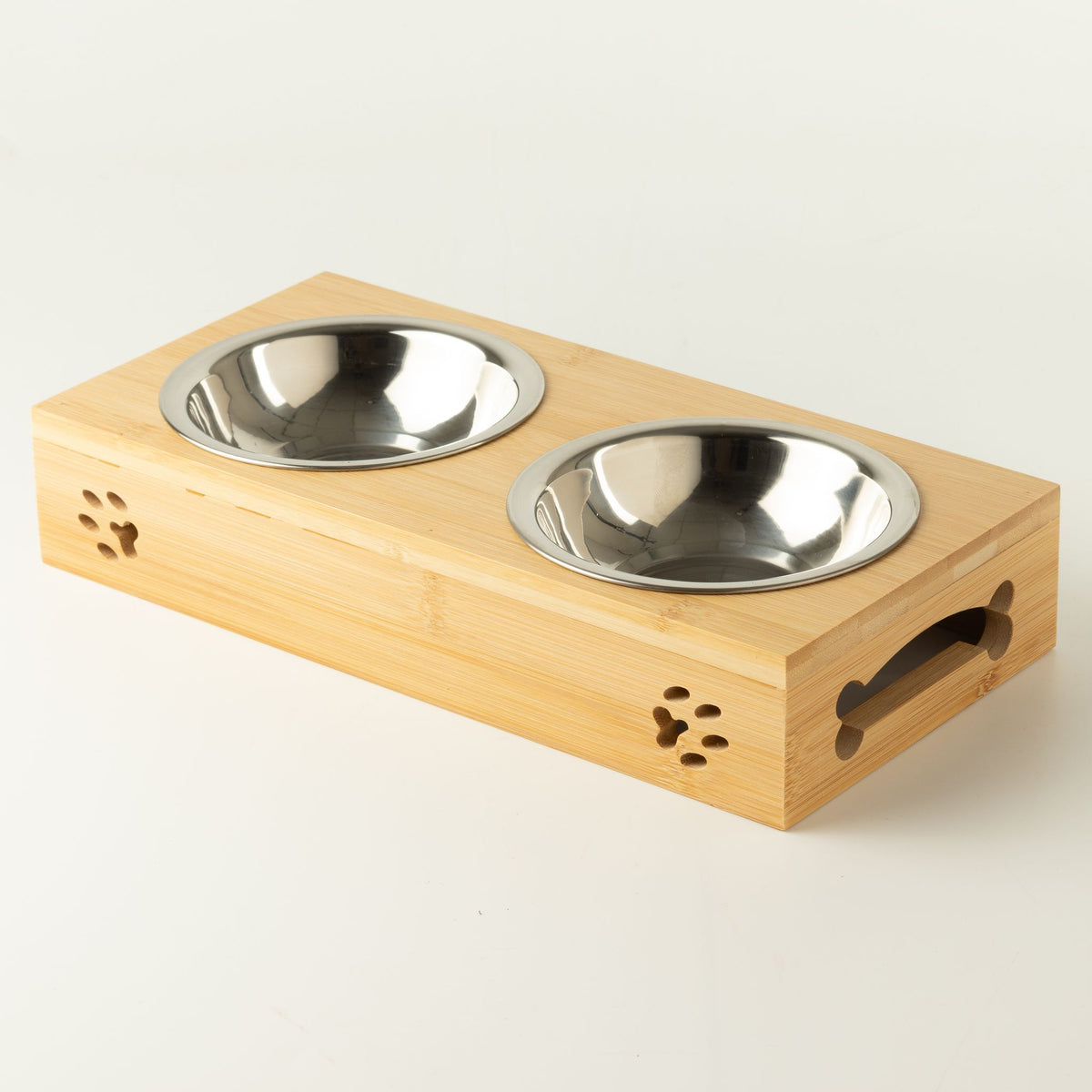 Double Dog Feeding Bowls with Wooden Stand 12cm
