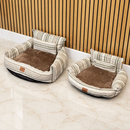 Small Striped Sofa Dog Bed with Cushion 50cm