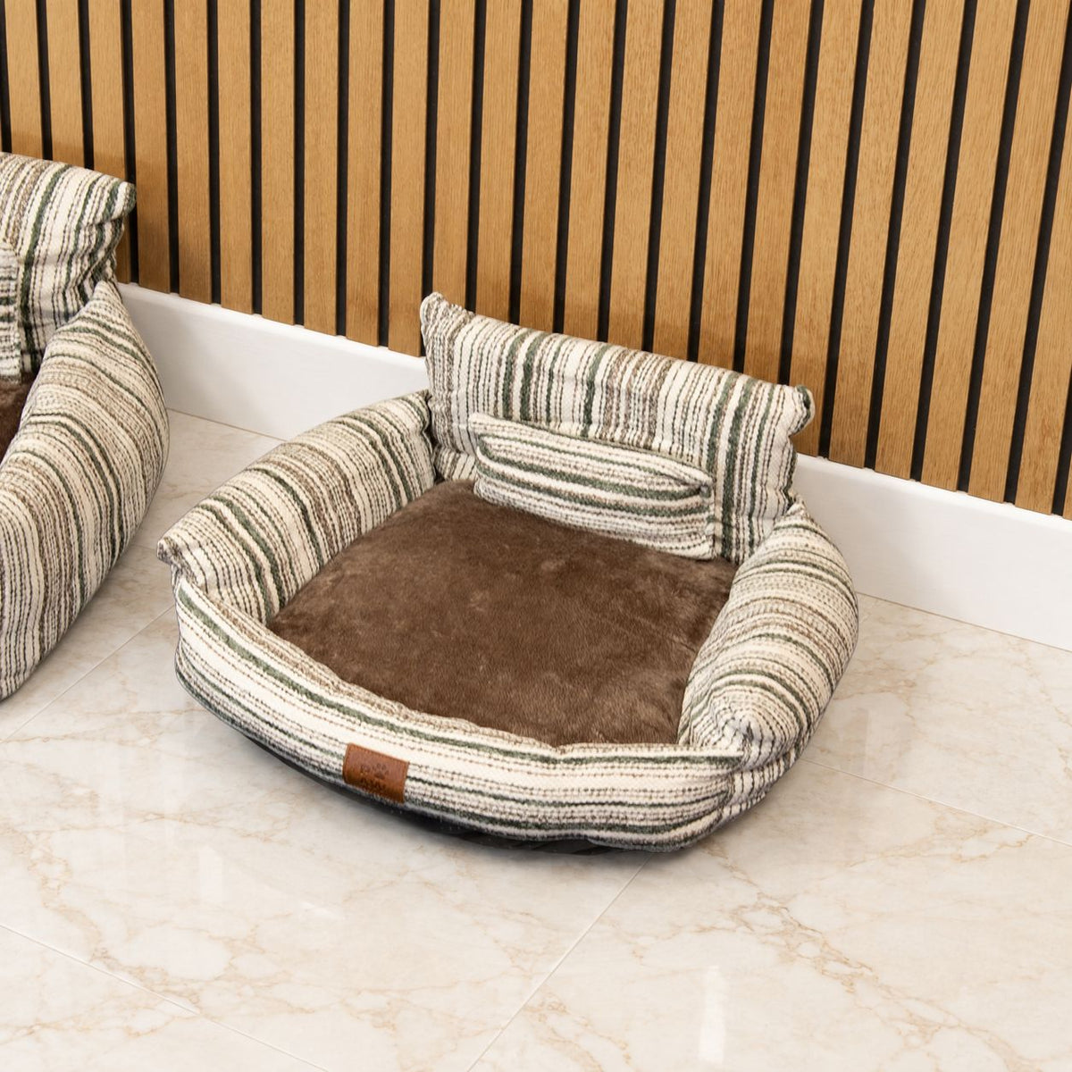 Small Striped Sofa Dog Bed with Cushion 50cm