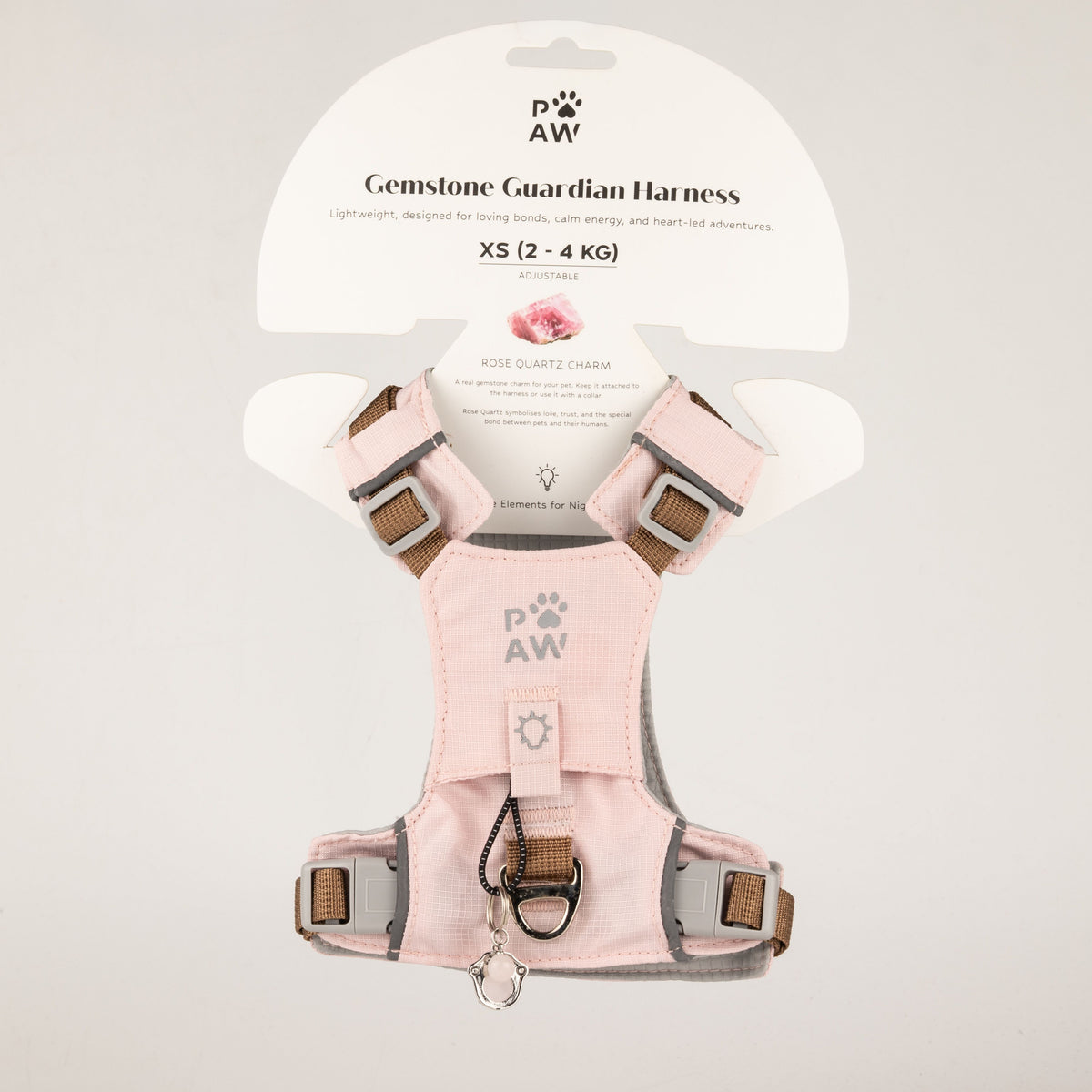 Soft Pink Rose Quartz Reflective Dog Harness XS