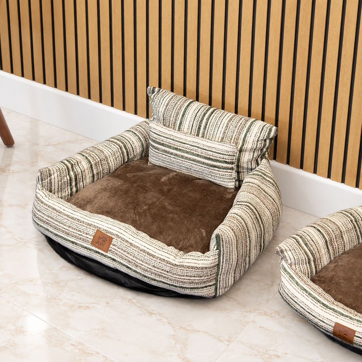 Striped Sofa Dog Bed with Reversible Cushion 60cm