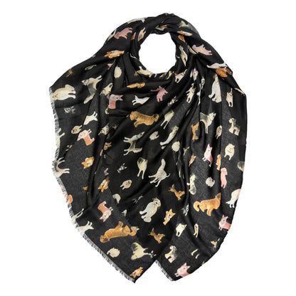 Black Mixed-Breed Dog Print Scarf
