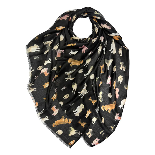 Black Mixed-Breed Dog Print Scarf
