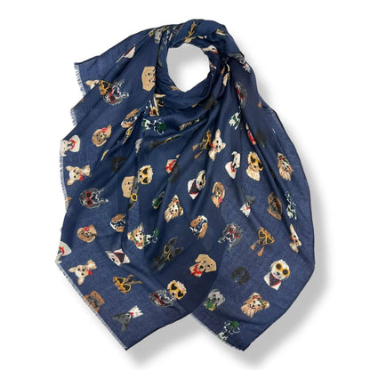 Dog Sunglasses Print Scarf – Khaki & Navy