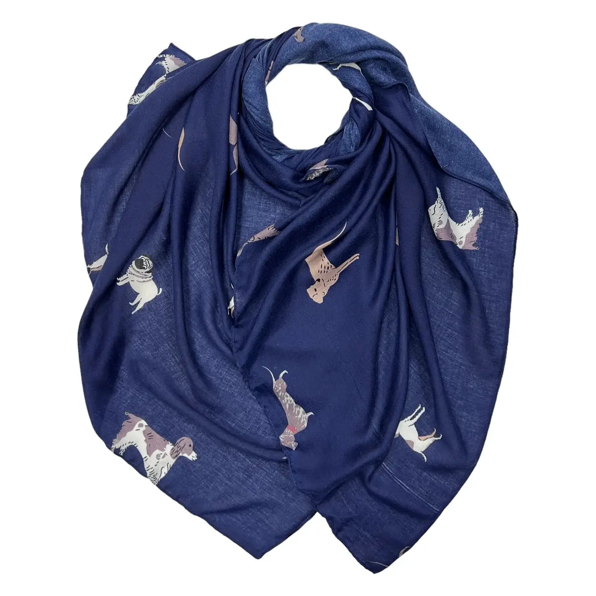 Dog Print Scarf – Mocha, White & Navy