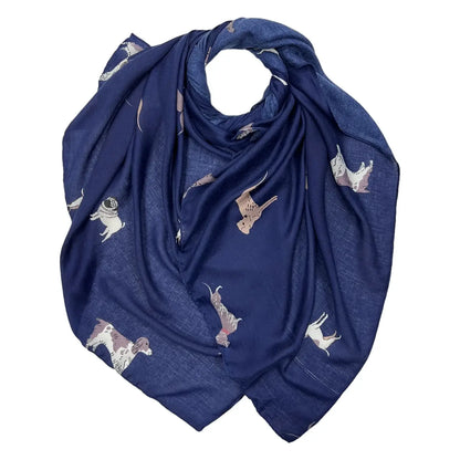 Dog Print Scarf – Mocha, White & Navy