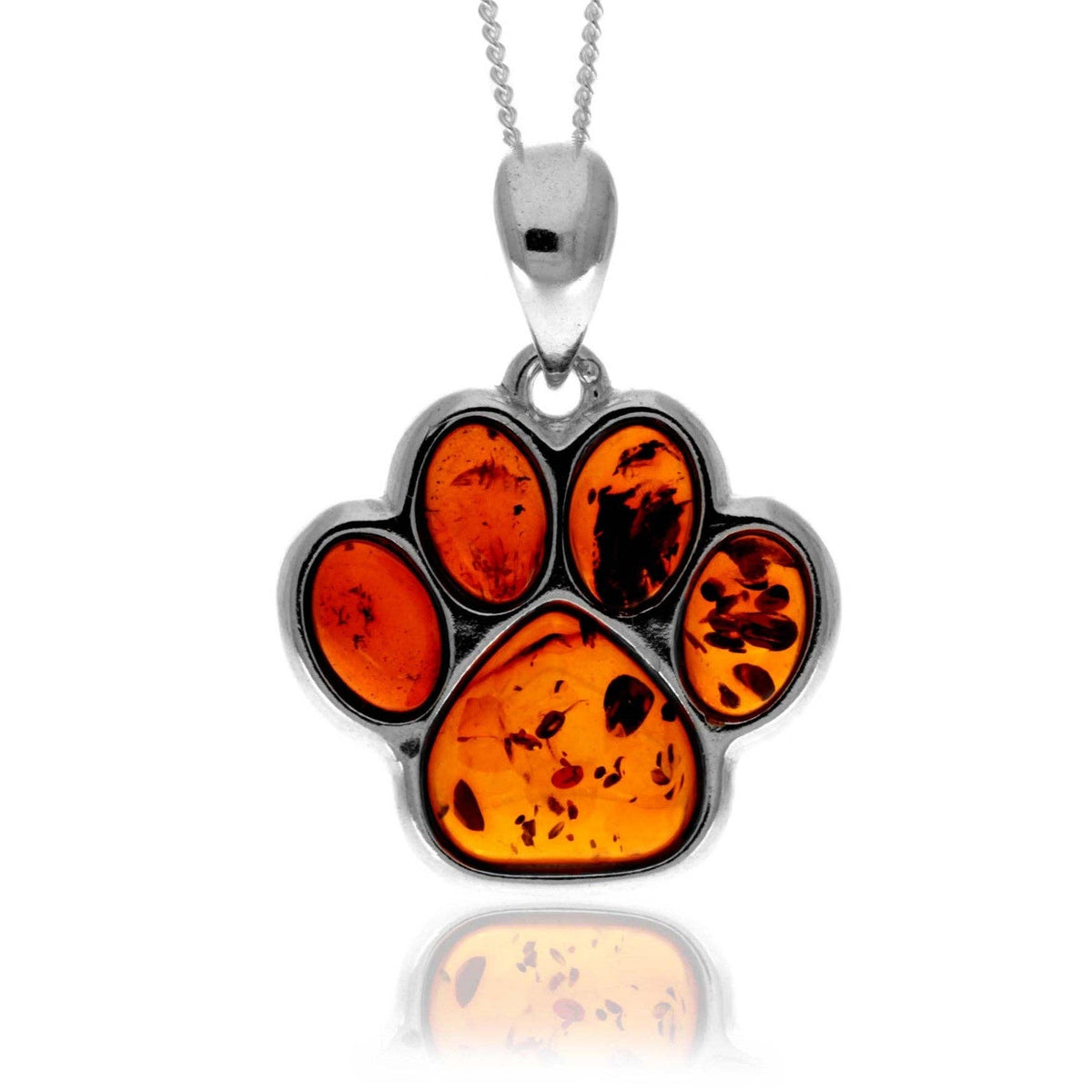 Baltic Amber Paw Pendant in Sterling Silver